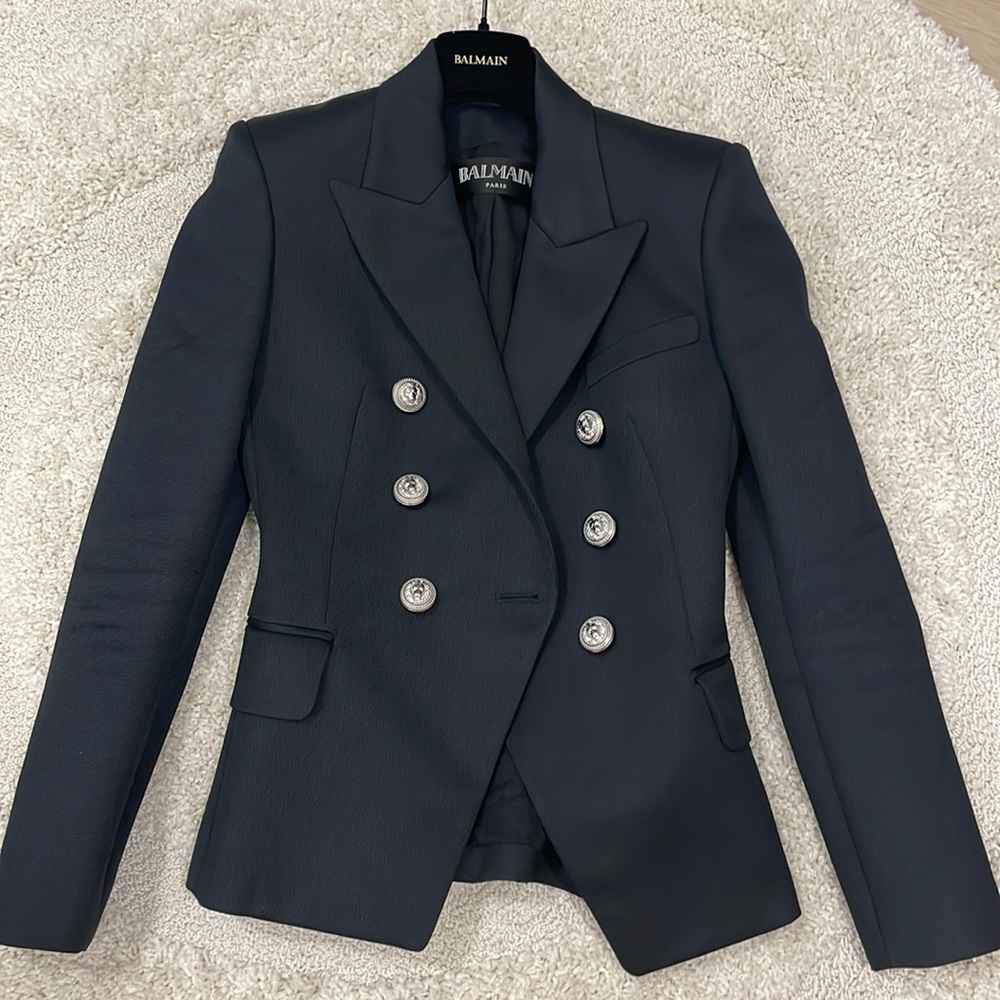 Classic Balmain double breasted blazer jacket | Navy blue and silver size 34 S